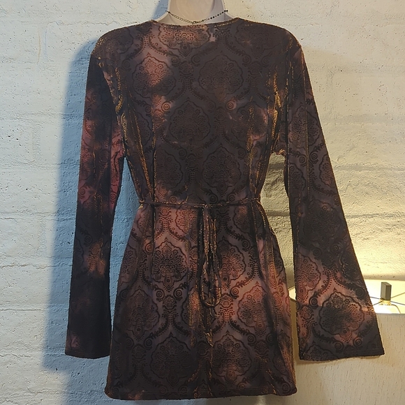 90's/Y2K Velvet Print Bell Sleeve Burnout Fairy Top - Picture 5 of 12